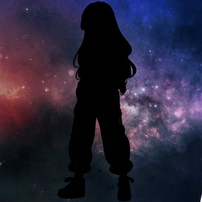 girl in baggy pants crop top and long hair