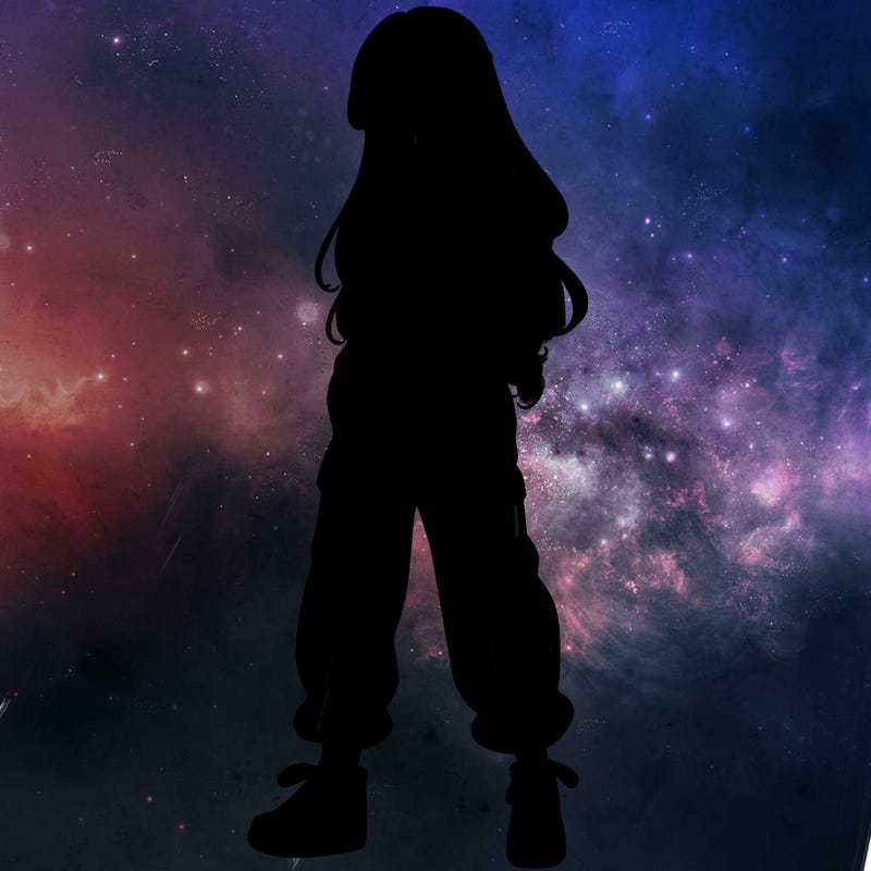 girl in baggy pants crop top and long hair