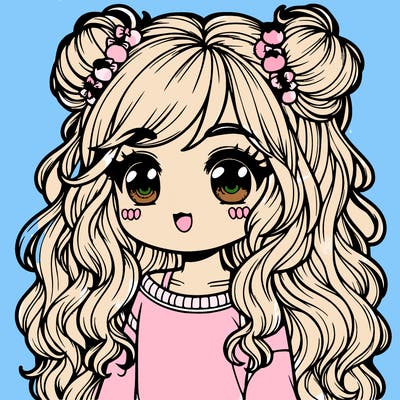 a cute girl with wavy hair very realistic, kawaii