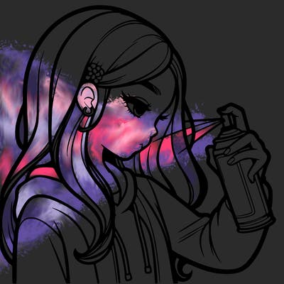 a realistic girl spray painting