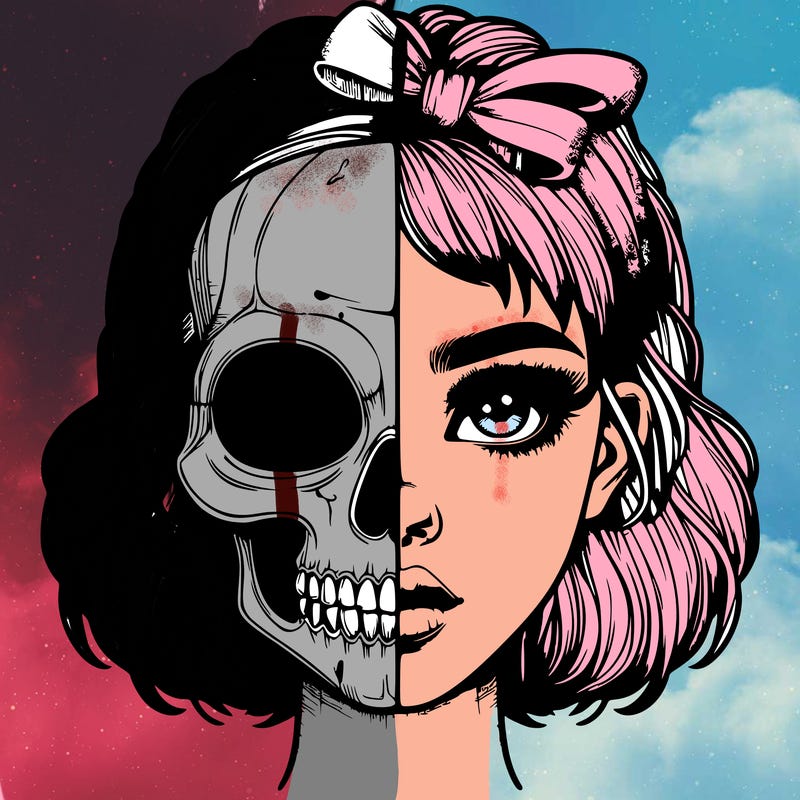 realistic girl with half skull mask