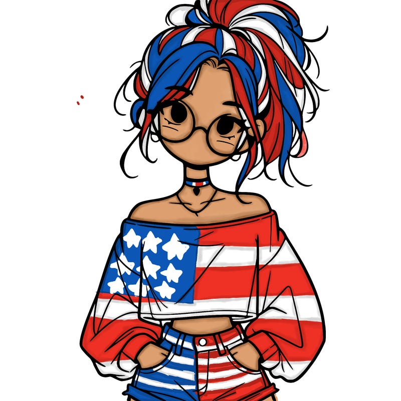 girl with a messy ponytail glasses a baggy crop top and jean shorts