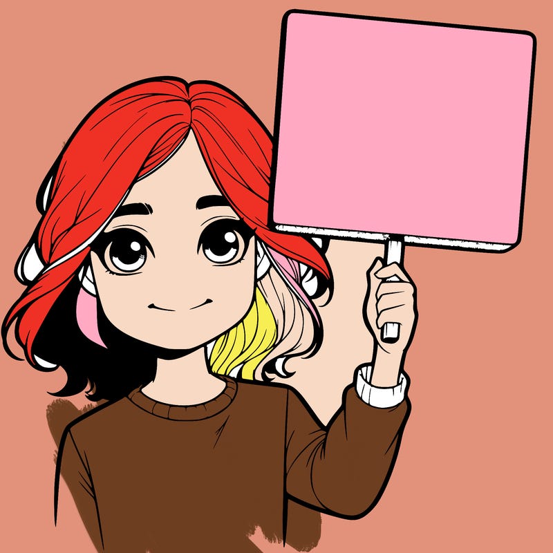 realistic girl holding up a sign