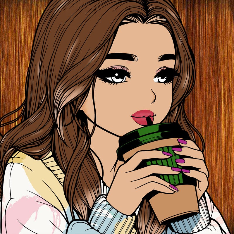 realistic girl drinking coffee