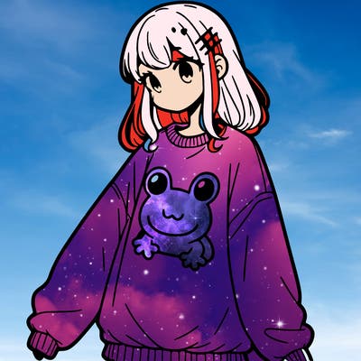 girl wearing frogging sweatshirt