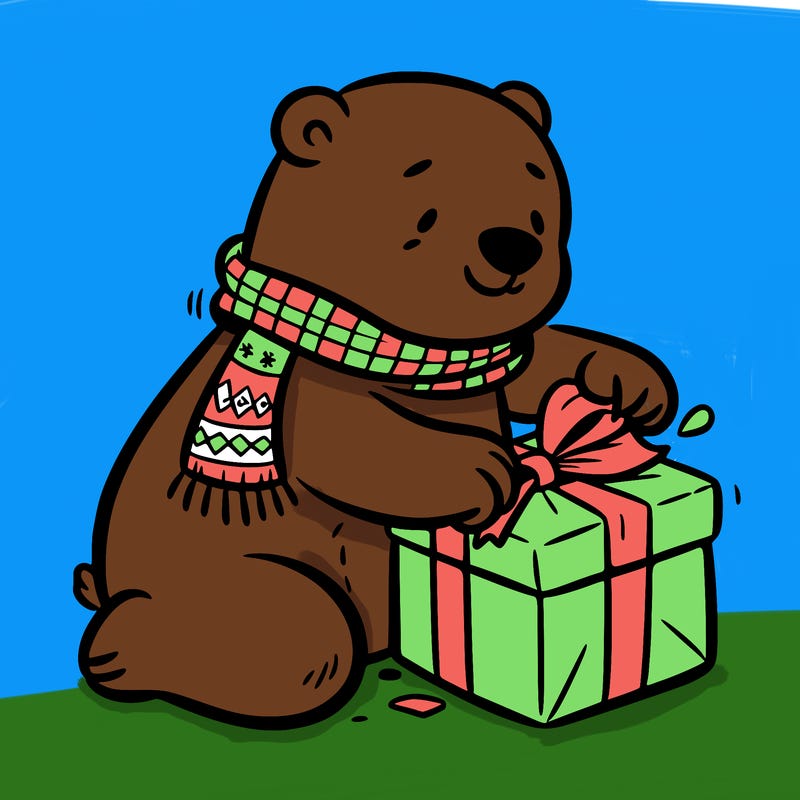 polar bear wrapping a present