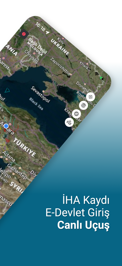 IHA TAKIP - Satellite map view of the IHA TAKIP app for drone registration and live flight tracking
