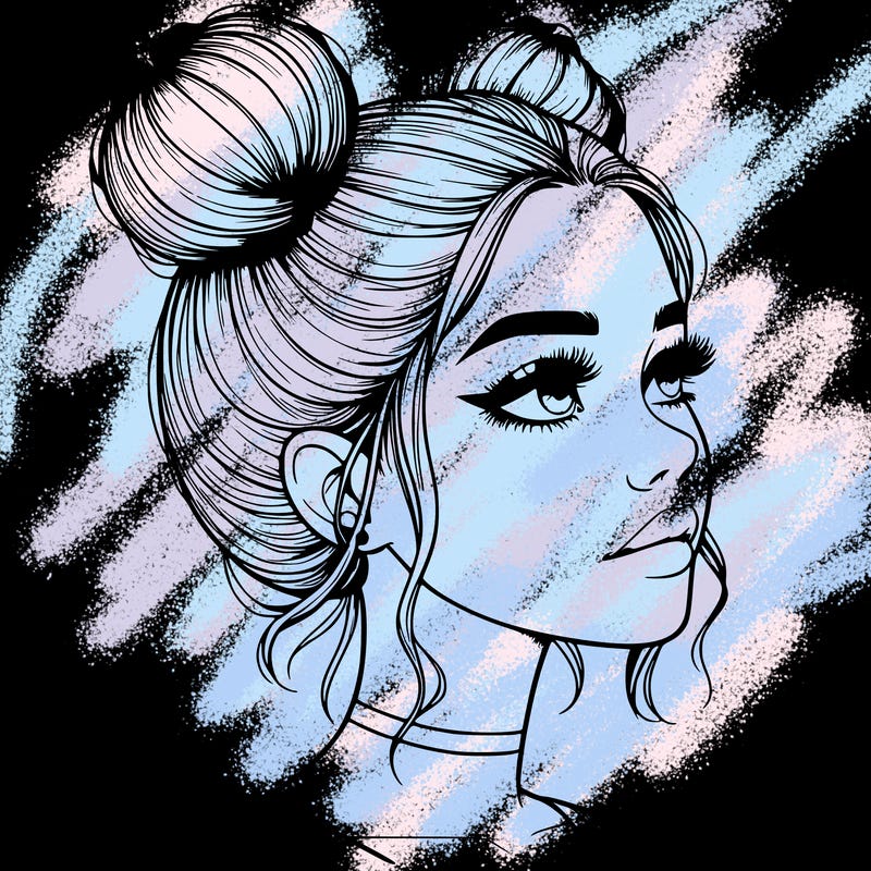 realistic girl with buns on the top of her head