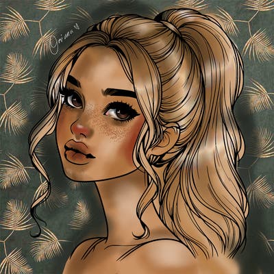 realistic girl with a ponytail on her hair and lips