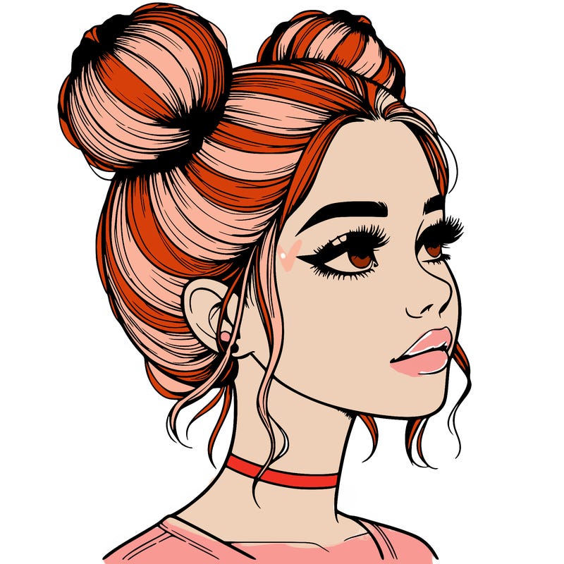 realistic girl with buns on the top of her head