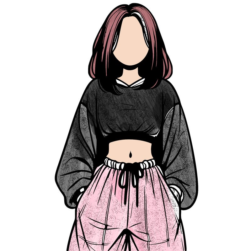 realistic girl faceless with baggy pants and a crop top