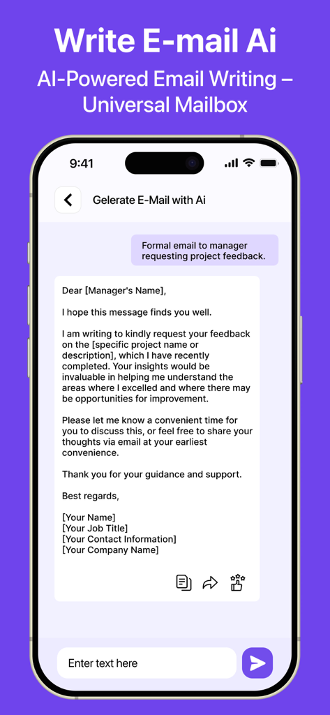 Dual Space - Multi Accounts - Interfaz de la aplicación Dual Space que muestra un correo electrónico profesional generado por IA