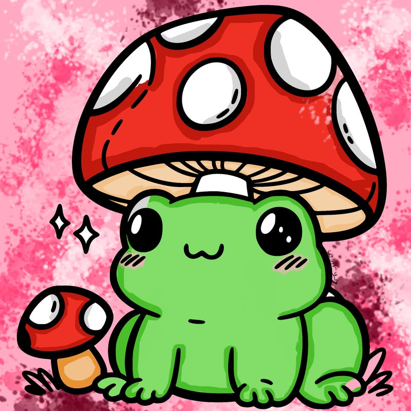 a cute frog with a mushroom hat