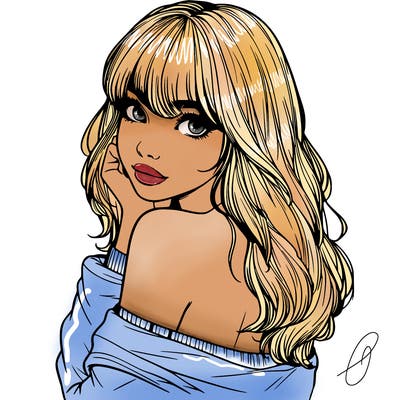 realistic girl with bangs looking over her shoulder