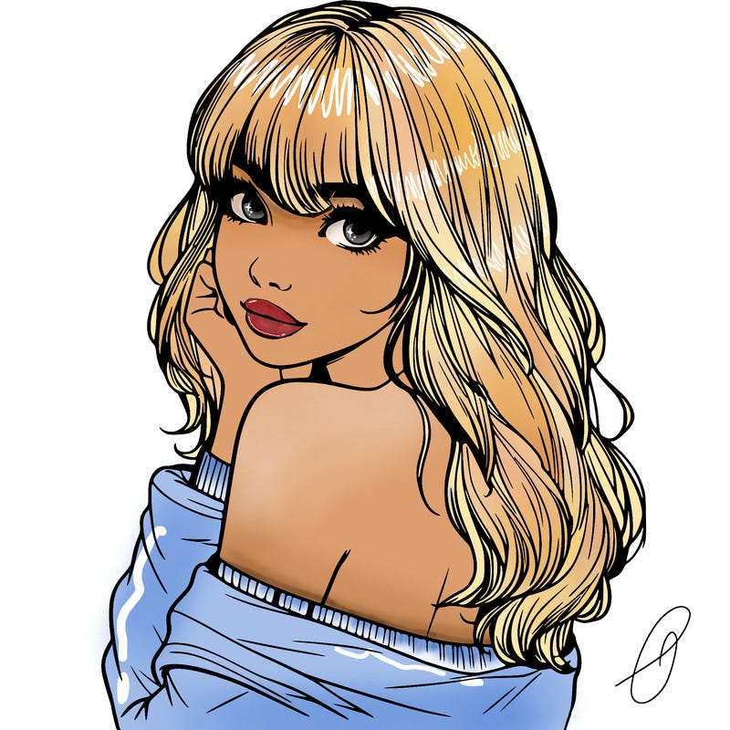 realistic girl with bangs looking over her shoulder