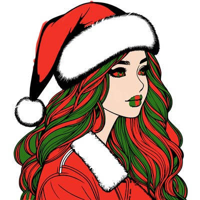 realistic girl in santa hat