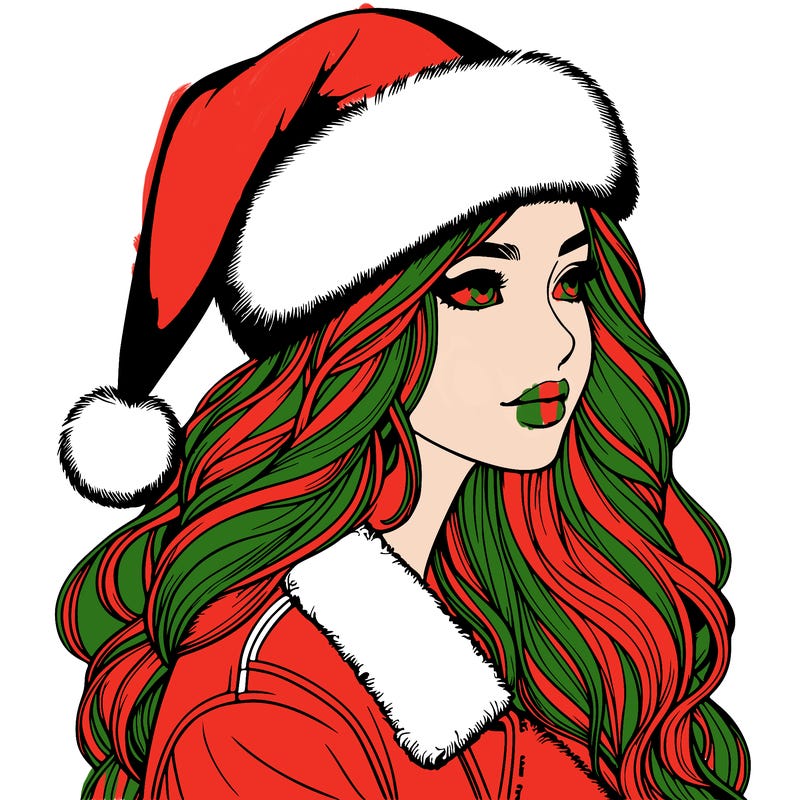 realistic girl in santa hat