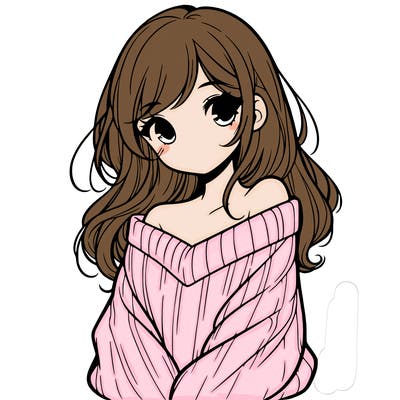 shy pretty girl wearing a sweater that is falling off one shoulder portrait