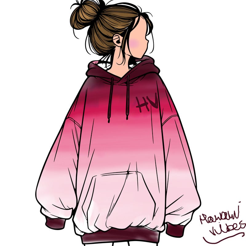 realistic girl with a oversized sweatshirt on and a bun