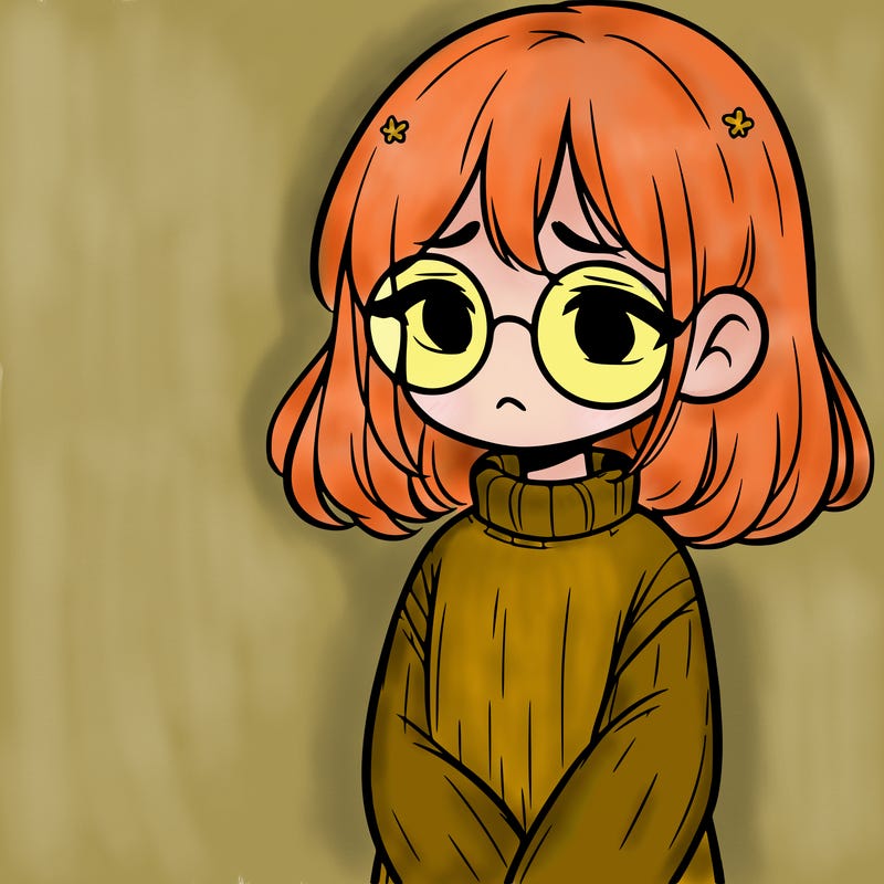 sad girl with glasses in a sweater