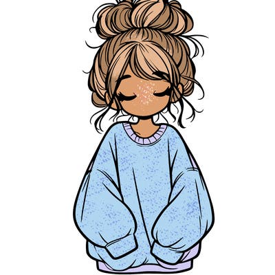 girl with baggy sweatshirt and messy bun