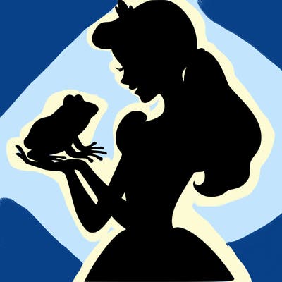 a shadow of a princess holding a frog realistic