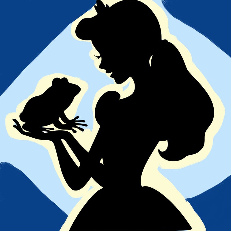 a shadow of a princess holding a frog realistic