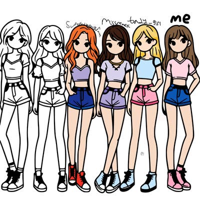 a group of girls wearing crop tops and shorts