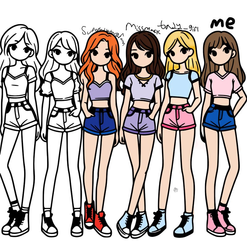 a group of girls wearing crop tops and shorts