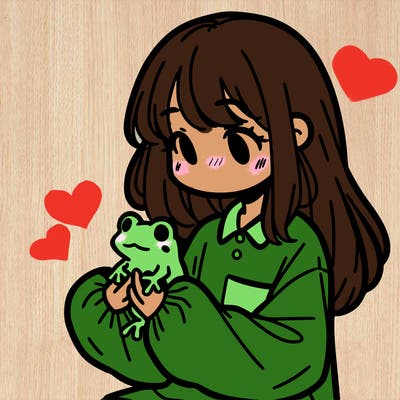 girl with long hair and a oversized shirt. and she is holding a frog