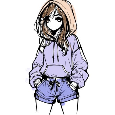 realistic girl in shorts and hoodie