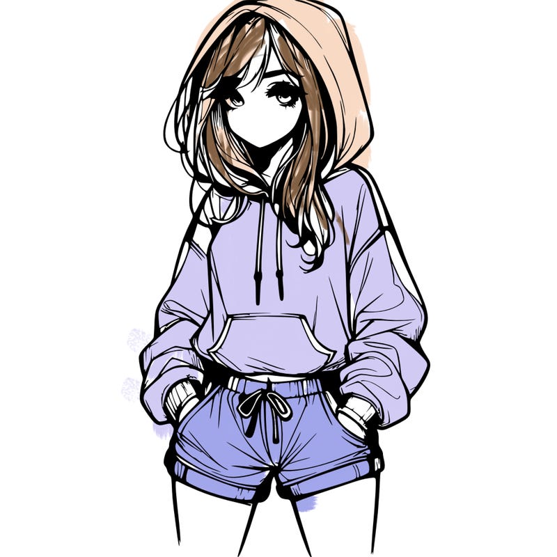 realistic girl in shorts and hoodie