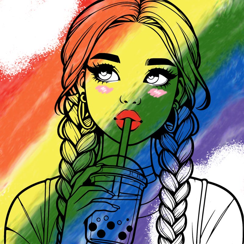 realistic girl with braided hair drinking boba