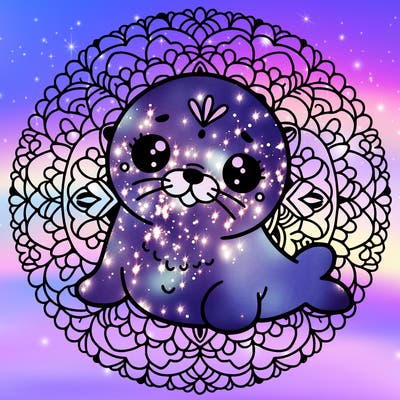 a cute baby seal mandala