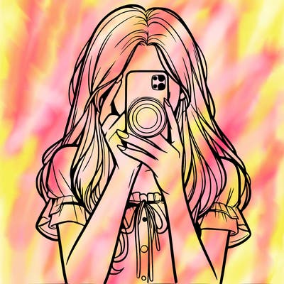 a realistic girl holding her phone taking pictures