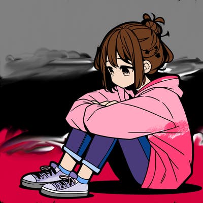 sad anime girl sitting alone