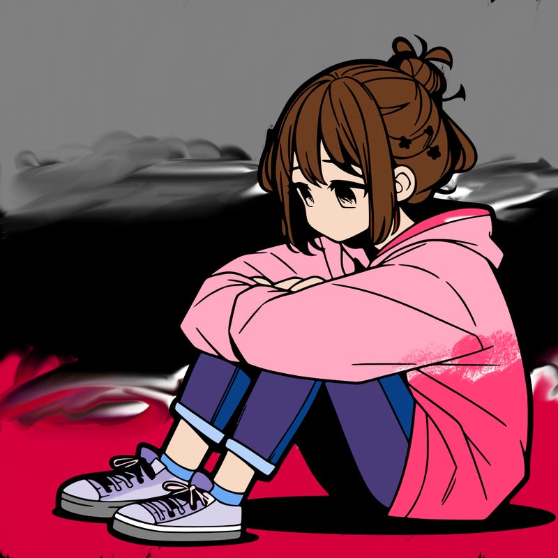 sad anime girl sitting alone