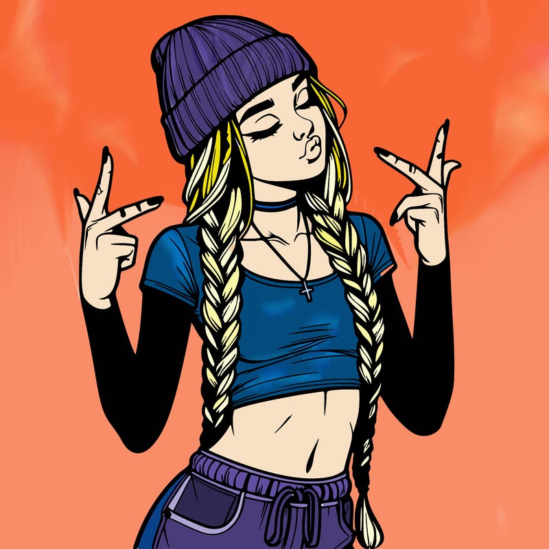 realistic teenage girl with braids and a beanie and crop top doing 🫶🏼