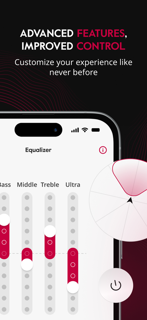 Amplifon App - Amplifon app equalizer screen showing frequency adjustment sliders for bass middle and treble
