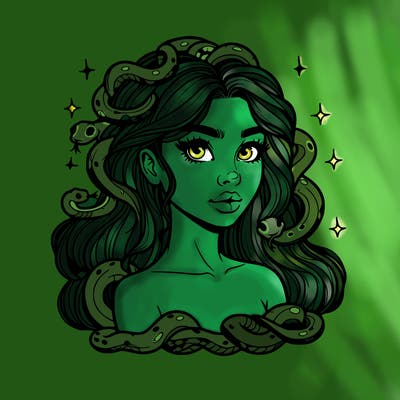 realistic girl with snakes as hair