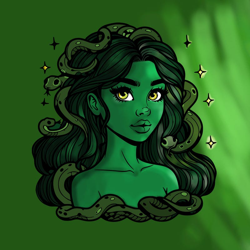 realistic girl with snakes as hair