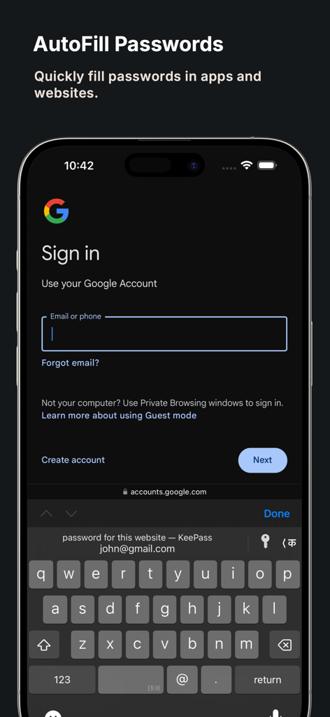 KeePass - Password Manager - KeePass app autofilling login credentials on a mobile device