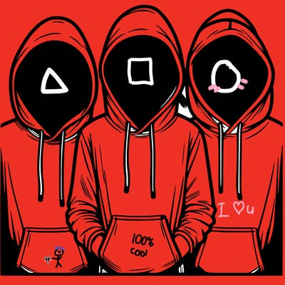 3 faceless people in  hoodies