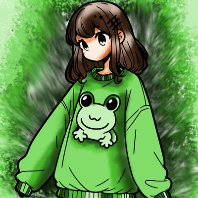 girl wearing frogging sweatshirt