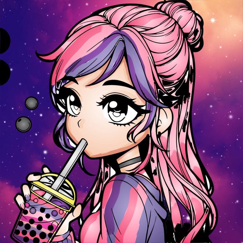 a realistic girl drinking boba