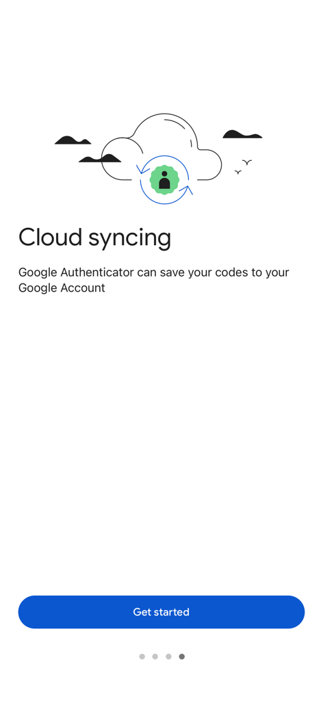 Capture d'écran de l'application Google Authenticator expliquant la synchronisation des codes de sécurité dans le cloud