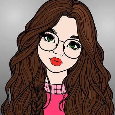 girl with long hair and freckles and glasses realistic