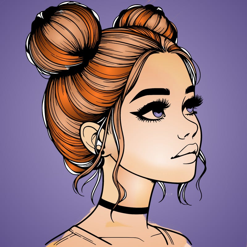 realistic girl with buns on the top of her head