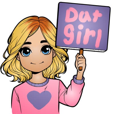 realistic girl holding up a sign