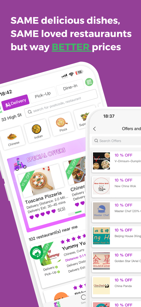 All Eat app interface displaying various restaurant discounts and special food delivery offers